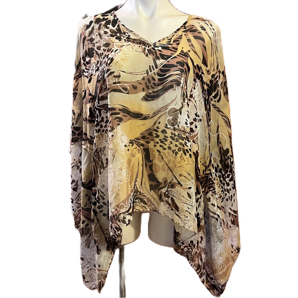 Susan Graver cheetah animal print sheer butterfly sleeve shirt